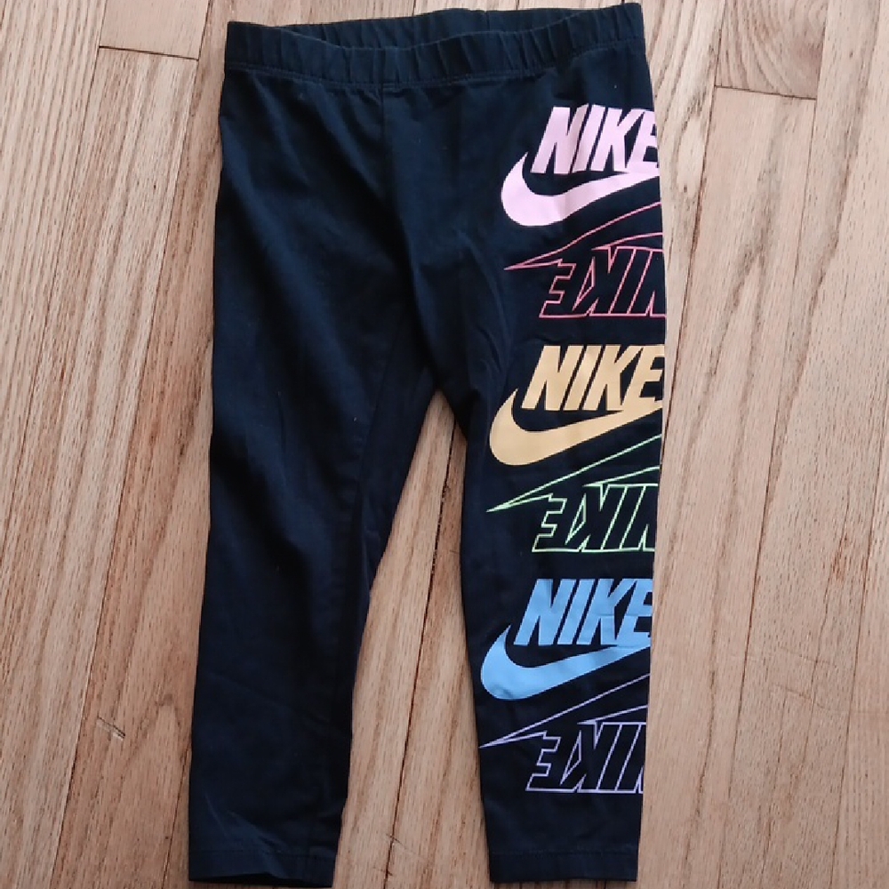 Nike Kids Black Leggings with Multicolor Logo Sz 4